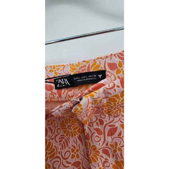 New NWT Zara Linen Cotton Floral Shorts Size Large Pink Orange - Picture 9 of 11